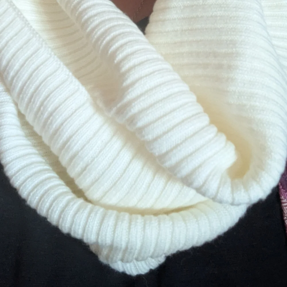 IMAN Ivory Ribbed Cowl Neck Infinity Scarf.